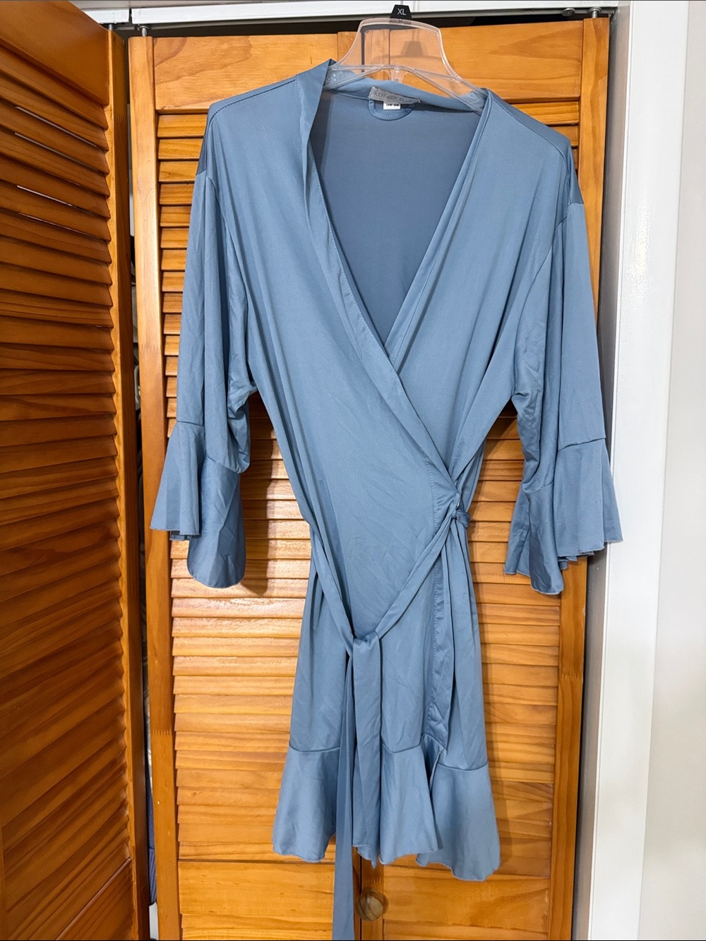 Light Blue Women’s Wrap Robe with Ruffled Sleeves